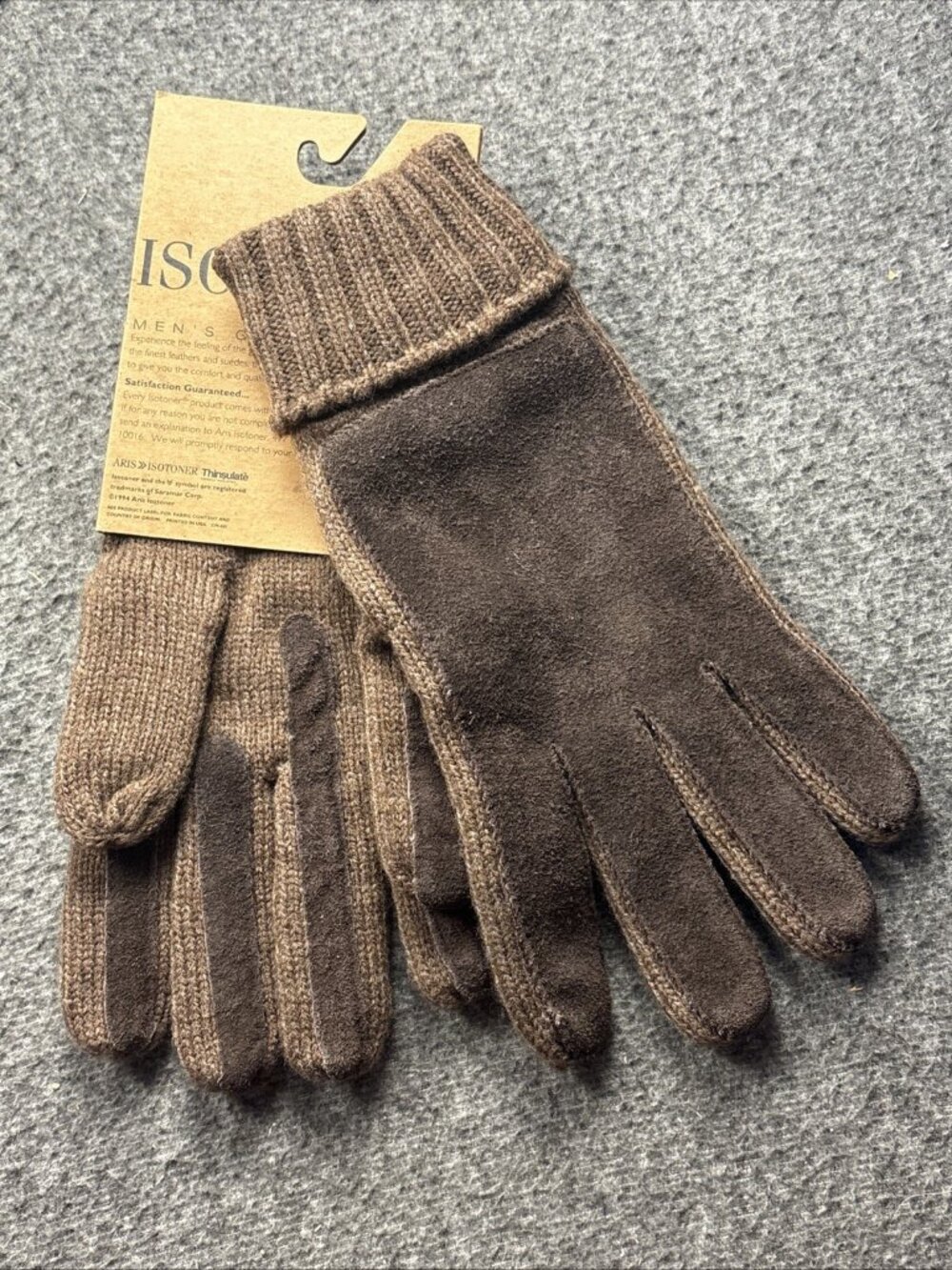 Isotoner Country Thinsulate Lined Brown Herringbone Men’s Gloves One Size NWT - Picture 7 of 7